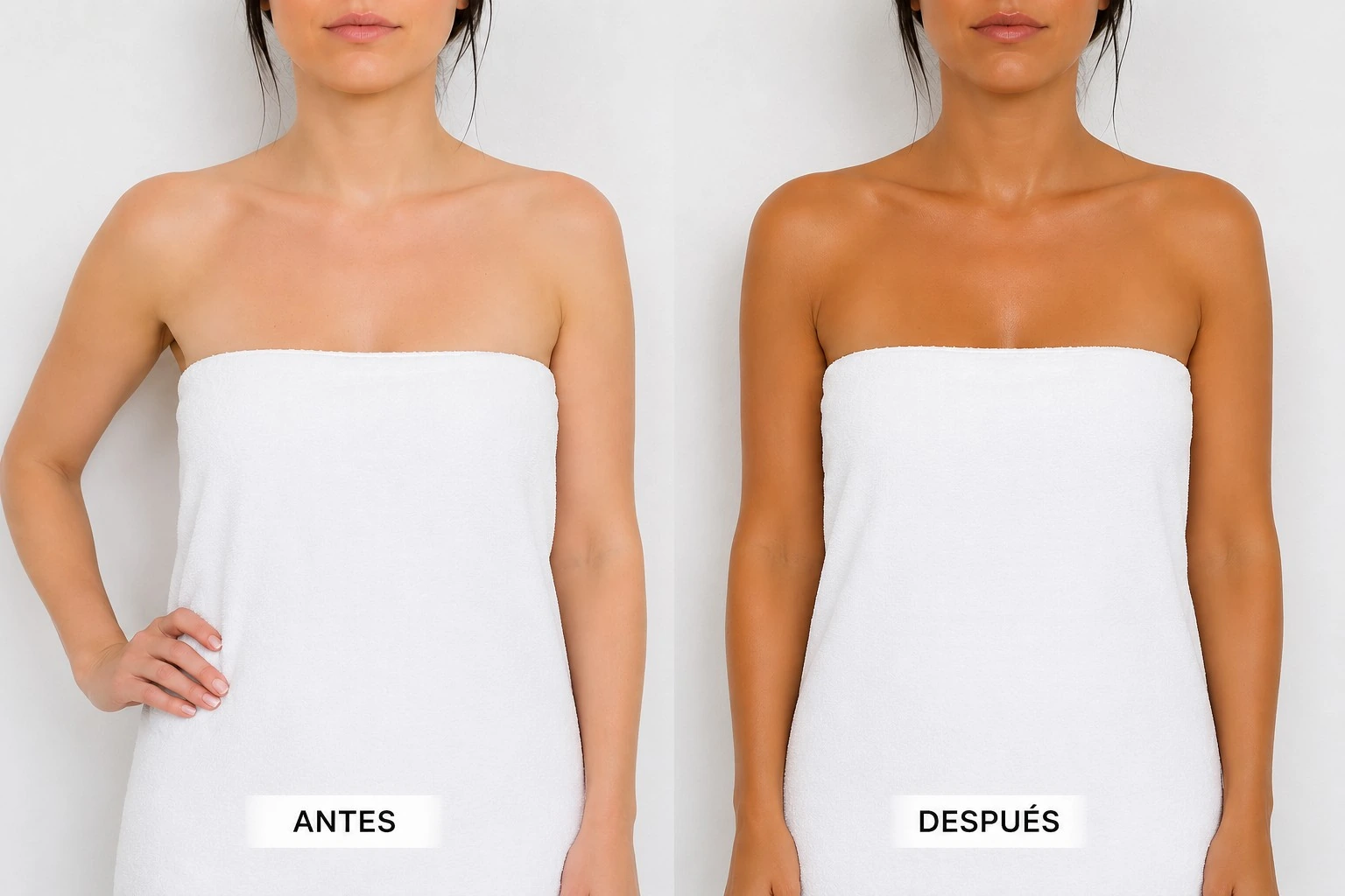 Antes y después corporal con un bronceado más intenso