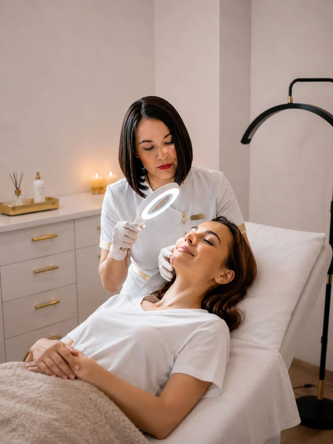 Rocío Lamadrid realizando un tratamiento facial en cabina